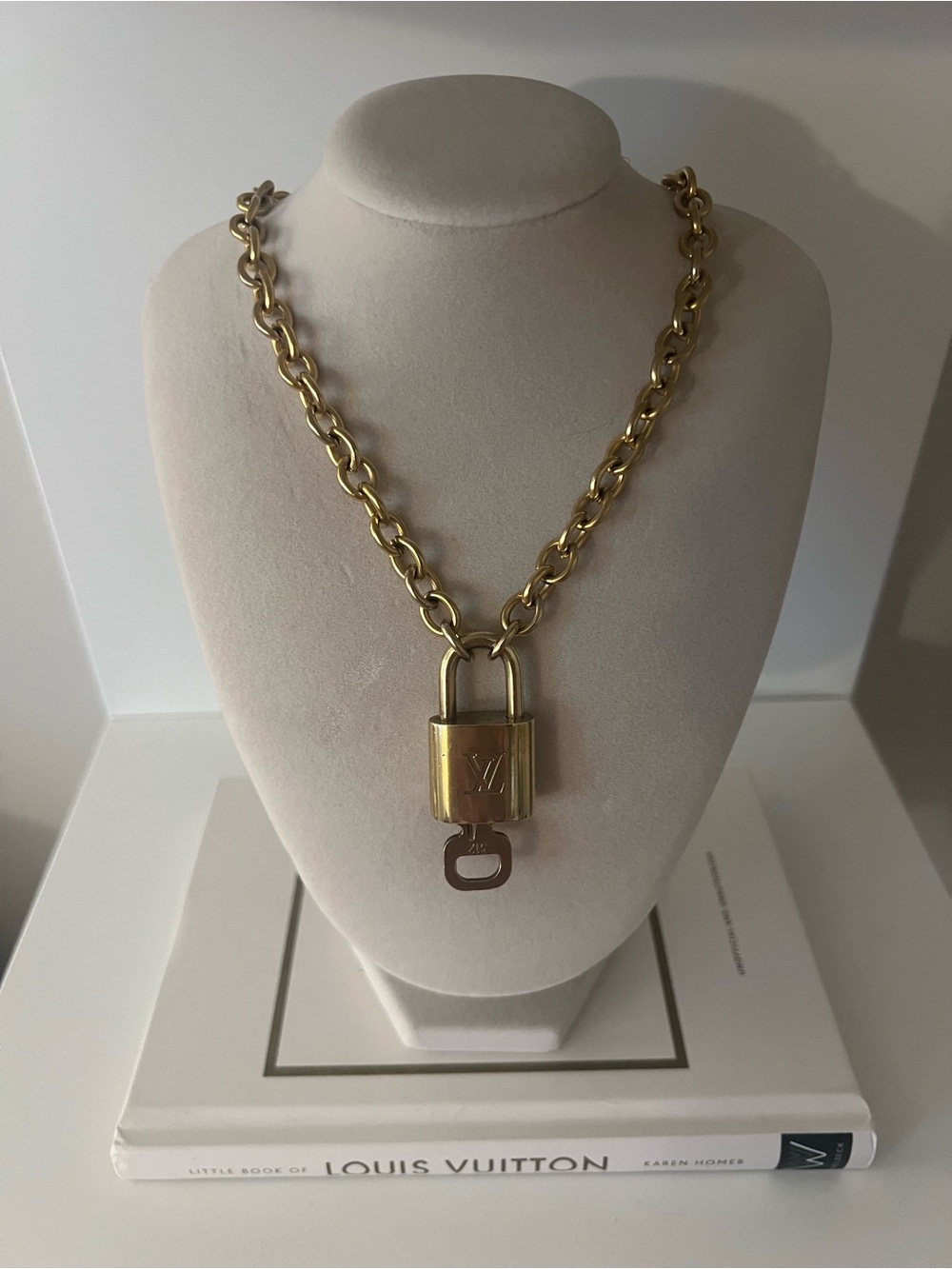 Louis Vuitton Gold Chunky Chain Necklace with Padlock Pendant